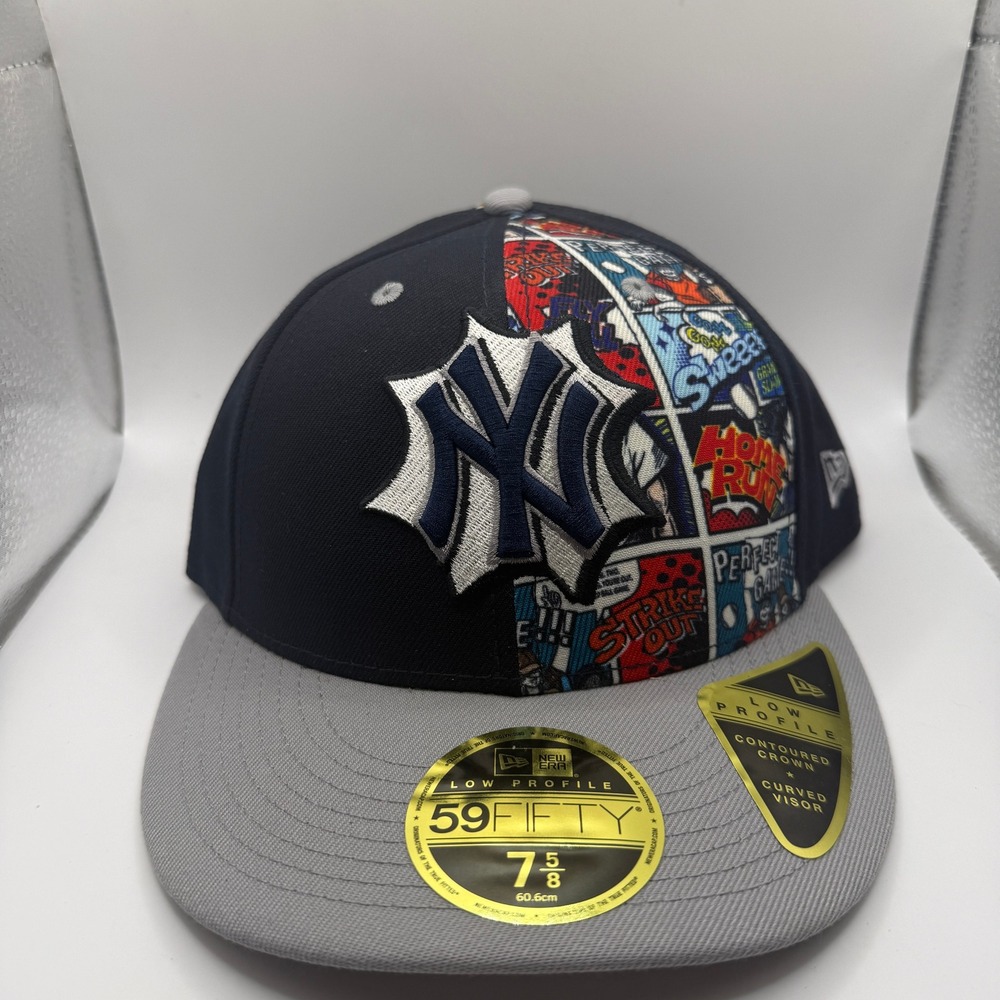 New Era 59FIFTY New York Yankees Comic Graphic Fitted Hat 7 5/8 Navy Grey